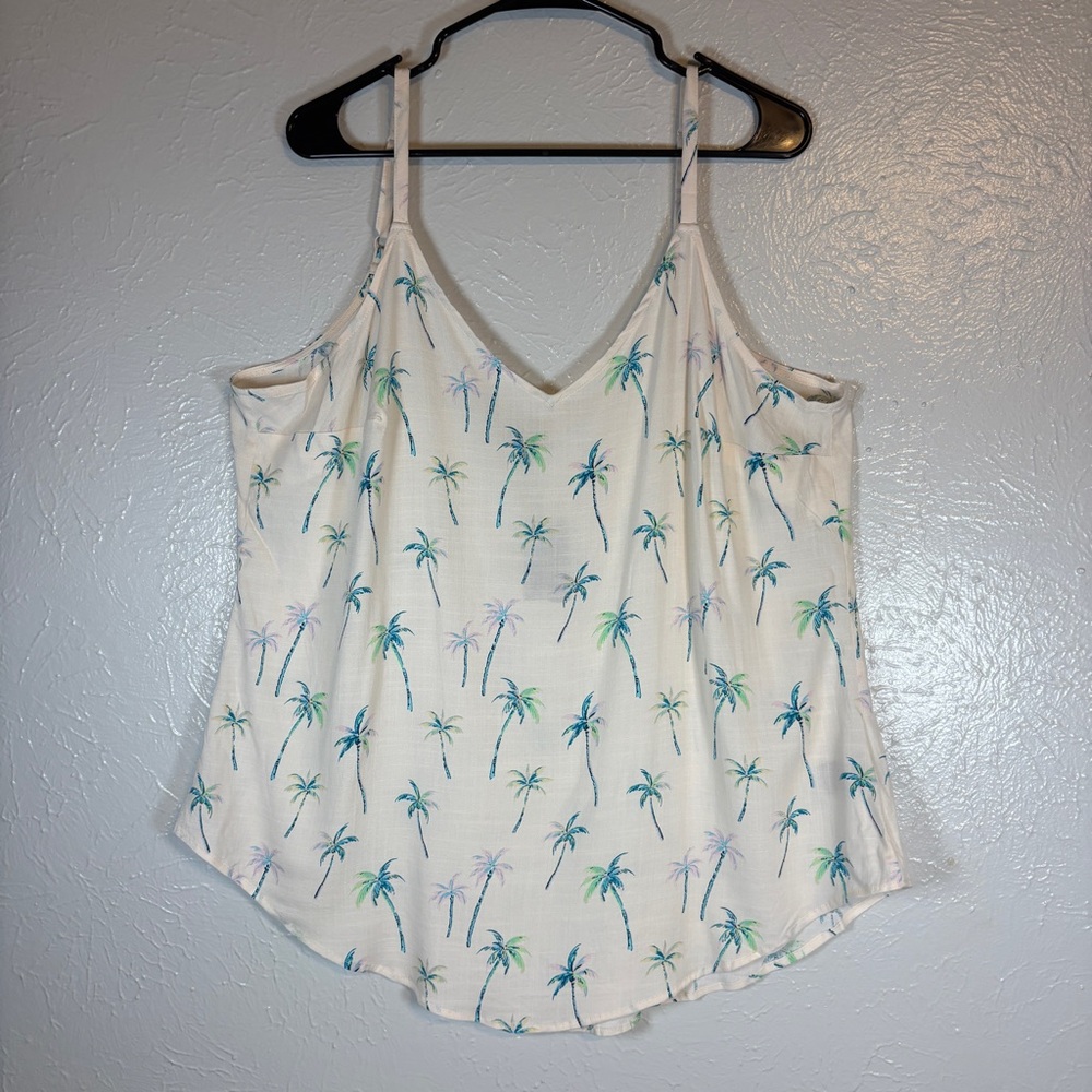 NWT Torrid Ava Pink Palms V Neck Cami Palm Tree Light Pink 1 1X 14-16 - Picture 1 of 10